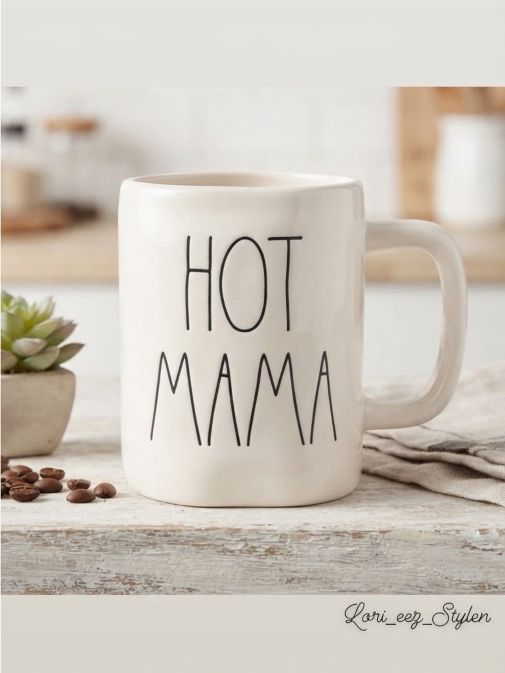 Rae Dunn Cream 'HOT MAMA' Ceramic Mug